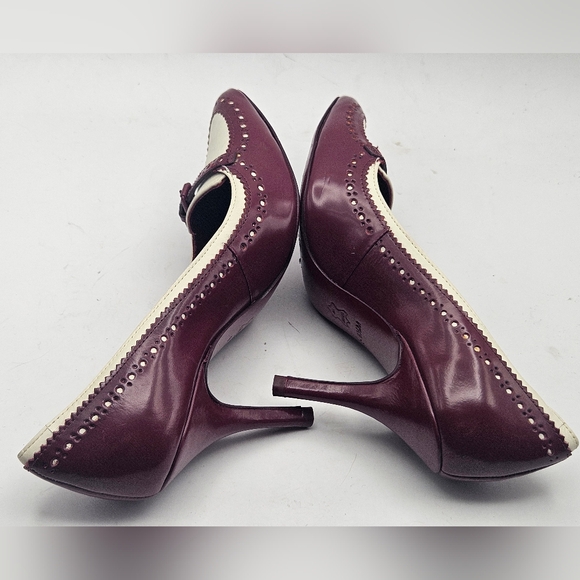 Tory Burch Darlene maroon ivory pump heels 6.5 Vintage shoes Spectator - Picture 7 of 11